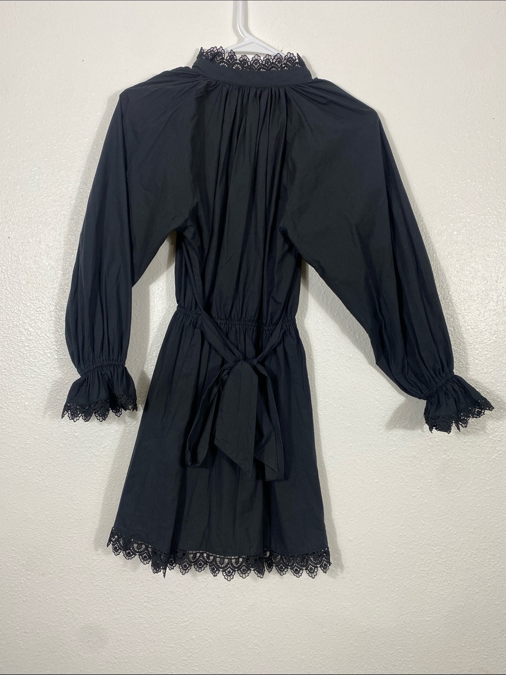 Girls' Black Long-Sleeve Lace-Trim Smocked Waist Dress Size12 100%Organic cotton - Picture 6 of 16